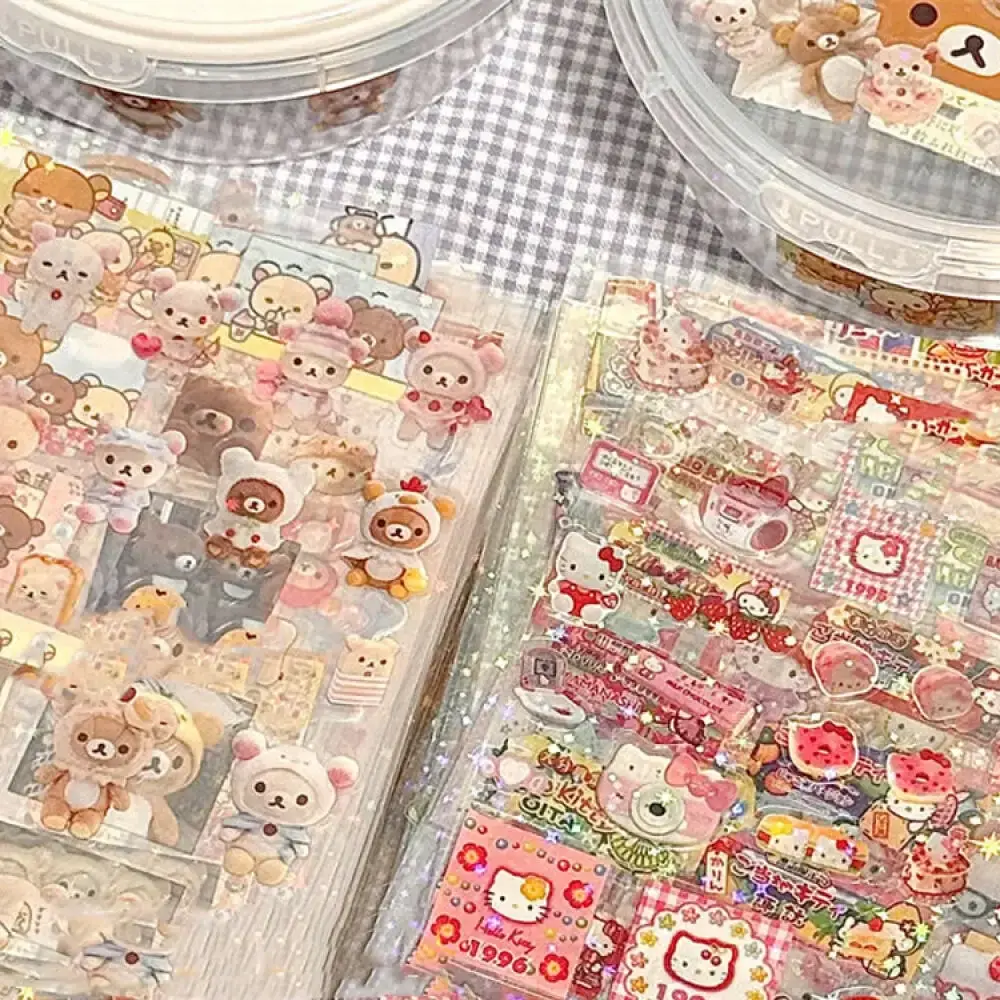 5pcs Hello Kitty Rilakkuma Lovely Cartoon Die-cutting Sticker KT Cat Anime Handbooks Material Stickers Flashing Laser Stickers