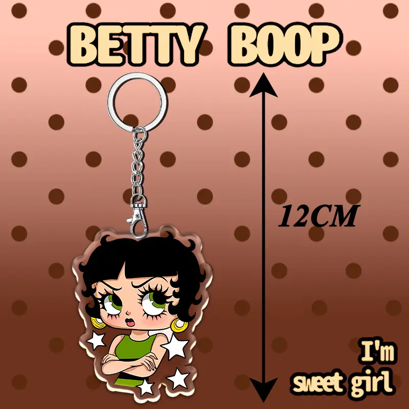 12cm Betty Boop Things Acrylic Keychain Student Backpack Car Key Pendant Kid Party Decoration Popular Anime Peripheral Gifts