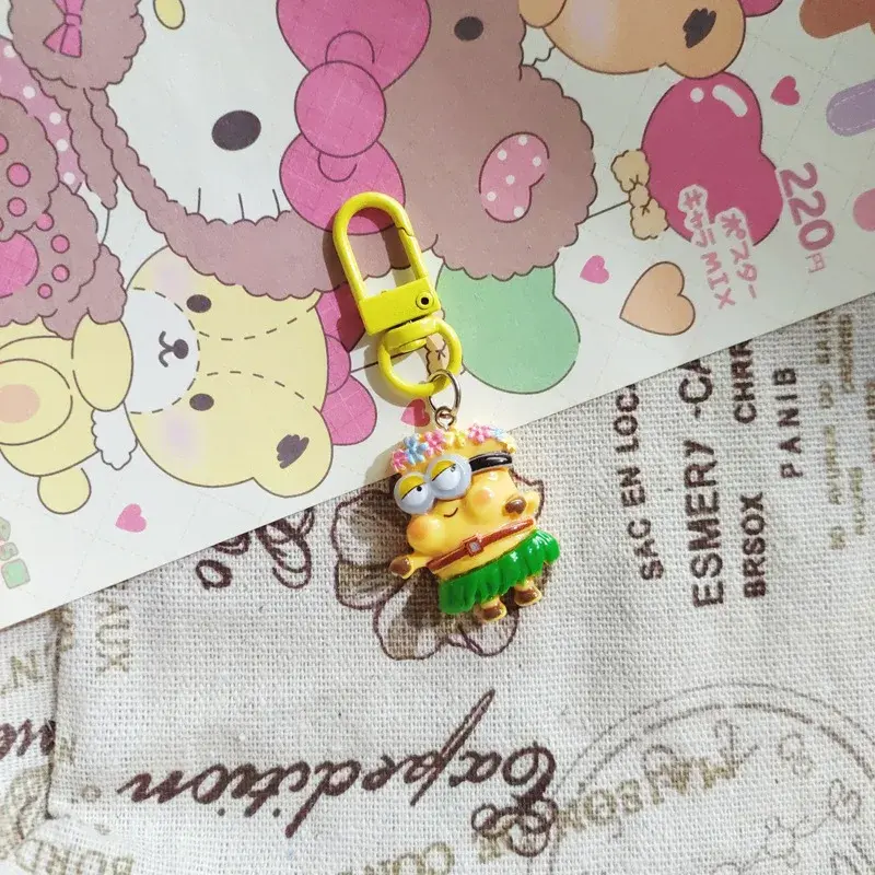 Minions Keychain Small Charms Pendant Anime Cartoon Cute Car Key Ring Chain Couple Bag Decoration Accessories Creative Gifts