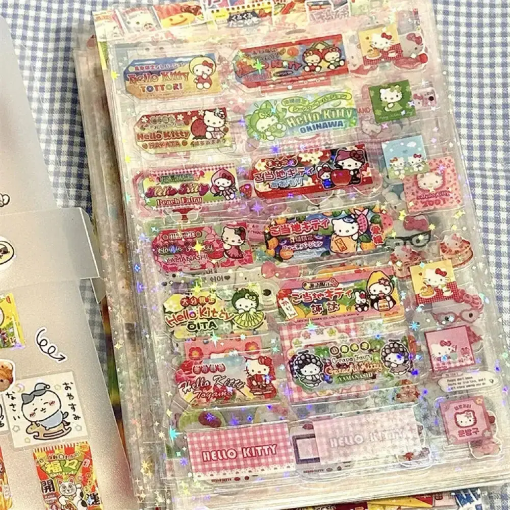 5pcs Hello Kitty Rilakkuma Lovely Cartoon Die-cutting Sticker KT Cat Anime Handbooks Material Stickers Flashing Laser Stickers