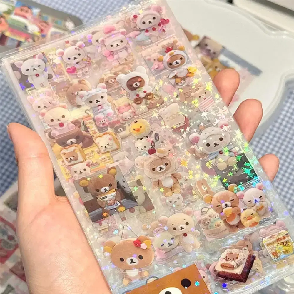 5pcs Hello Kitty Rilakkuma Lovely Cartoon Die-cutting Sticker KT Cat Anime Handbooks Material Stickers Flashing Laser Stickers