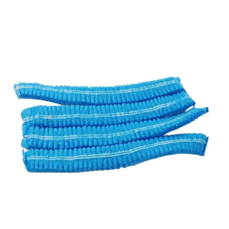 100pcs Disposable Non-Woven Strip Hat Hotel Workshop Dust Cap Blue White Shower Cap for Spa Hair Salon Beauty Accessories