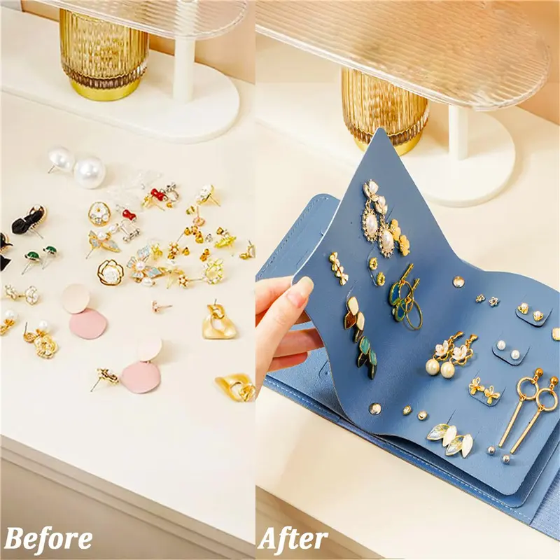 1PC PU Leather Ear Stud Storage Bag Multi-layer Jewelry Finishing Storage Organizer Book Type Storage Bag For Earrings Rings