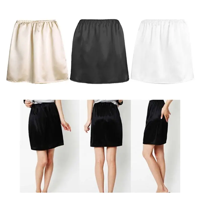 Women's Skirt Elastic Waist Half Slip Petticoat Skirts Underskirt Lady Crinoline Milk Silk White Lace Commuter Office Skirt