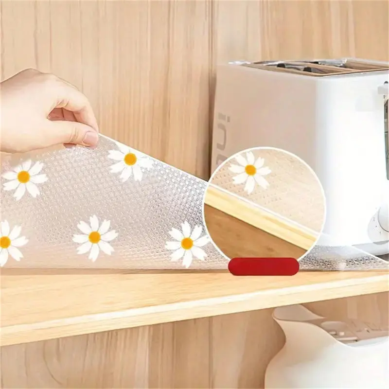 1 Roll Daisy Shelf Liner For Kitchen Cabinets EVA Waterproof Fridge Pad Cupboard Mat Easy Placemats Non-Adhesive Drawer Liner