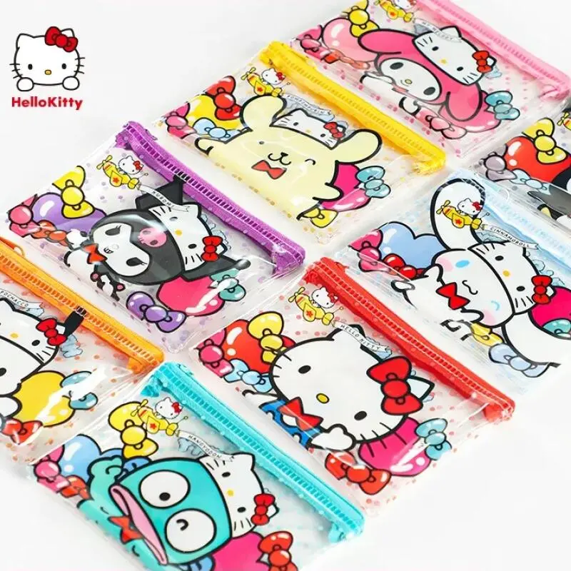 Sanrio 50Th Anniversary Hello Kitty Kuromi Hangyodon Pvc Waterproof Storage Bag Coin Lipstick Wallet Children's Mini Card Bag