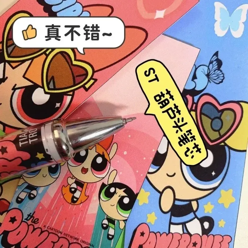 4pcs Anime PowerPuffs Cartoon Girls Black Press Neutral Pen Blossom Bubbles Buttercup Cute Periphery Student Stationery Gifts
