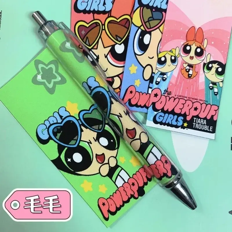 4pcs Anime PowerPuffs Cartoon Girls Black Press Neutral Pen Blossom Bubbles Buttercup Cute Periphery Student Stationery Gifts
