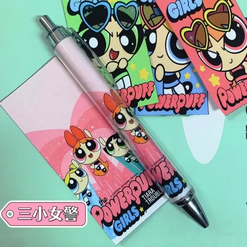 4pcs Anime PowerPuffs Cartoon Girls Black Press Neutral Pen Blossom Bubbles Buttercup Cute Periphery Student Stationery Gifts