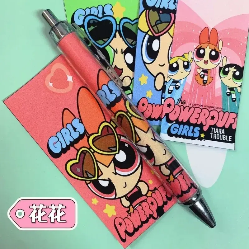 4pcs Anime PowerPuffs Cartoon Girls Black Press Neutral Pen Blossom Bubbles Buttercup Cute Periphery Student Stationery Gifts