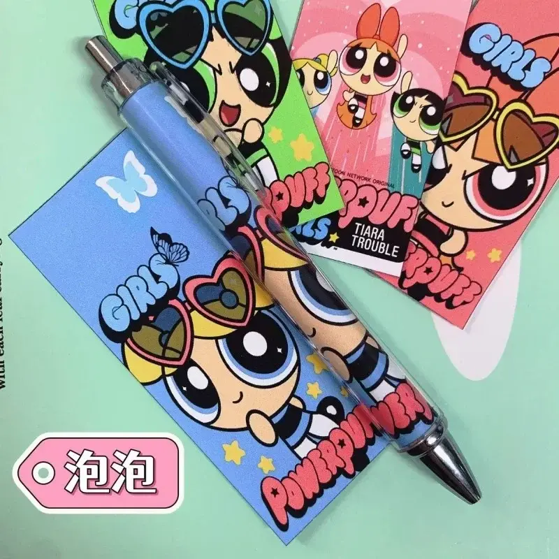 4pcs Anime PowerPuffs Cartoon Girls Black Press Neutral Pen Blossom Bubbles Buttercup Cute Periphery Student Stationery Gifts