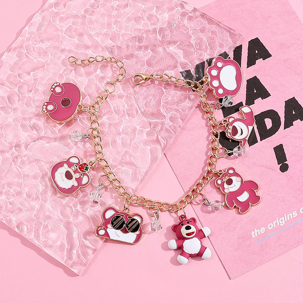 Disney Cartoon Toy Story Lotso Pendant Bracelet Sweet Kawaii Girl Party Toy Gift Birthday Gift