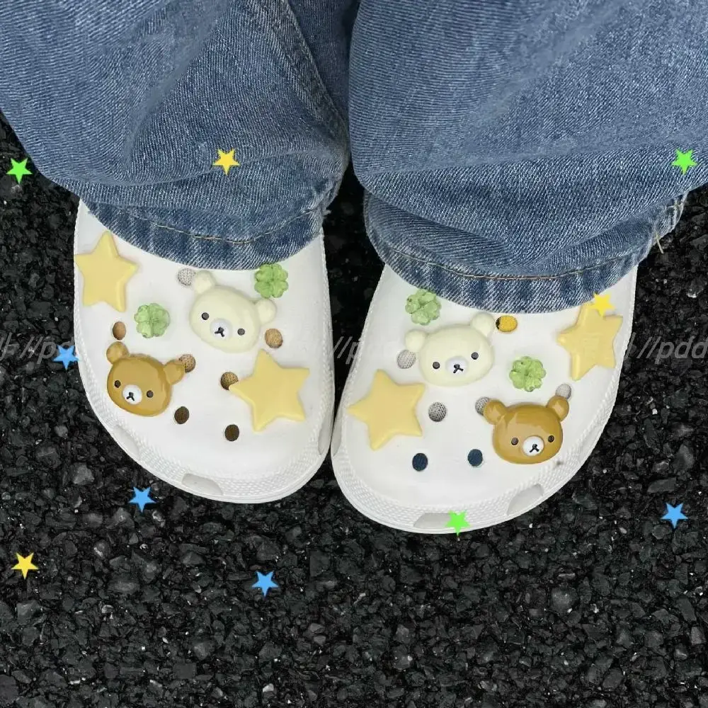 Kawaii Rilakkuma Good Fortune Clover Shoe Buckle Shoe Flower Cute Shoe Decoration Diy Accessories Girl Gift Holiday Gifts