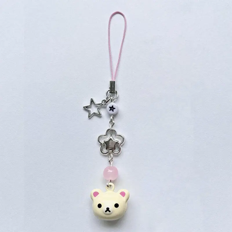 Cute Rilakkuma Bear Bell Matching Phone Charms Y2K Handmade Star Hanging Chains Kawaii Beaded Mobile Pendants Keychains Gifts