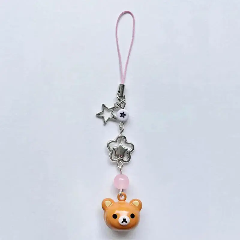 Cute Rilakkuma Bear Bell Matching Phone Charms Y2K Handmade Star Hanging Chains Kawaii Beaded Mobile Pendants Keychains Gifts