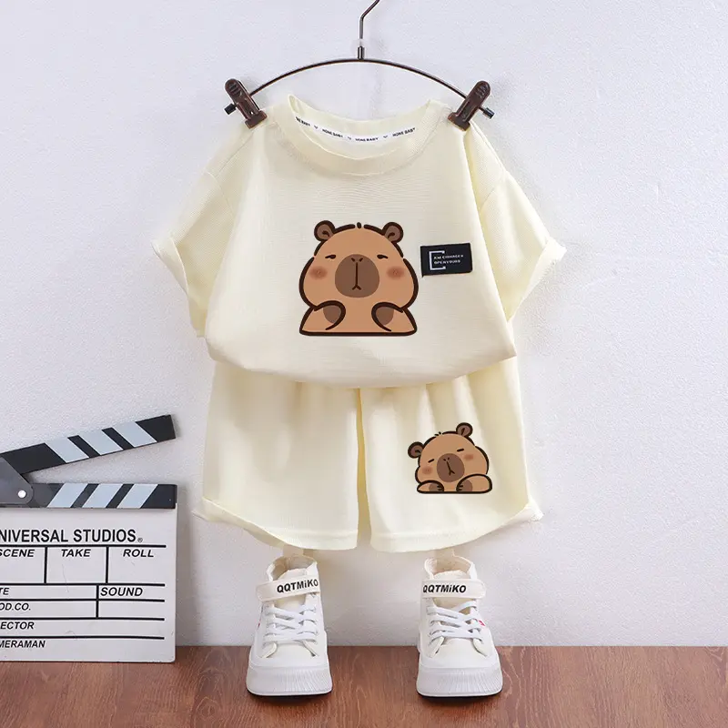2Pcs Capybara T Shirt Fashion Children Sleeve Shorts Set Kawaii Casual Summer Kid Clothes Boy Girl Baby Tee Pant Tracksuits Gift