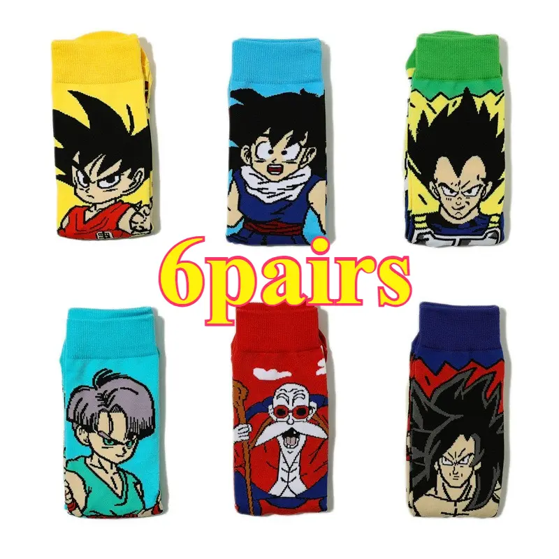 6pairs bandai Hip Hop Street Style Anime Socks Men Women Novelty Funny Casual Crew Socks CuteYoga socks cycling socks