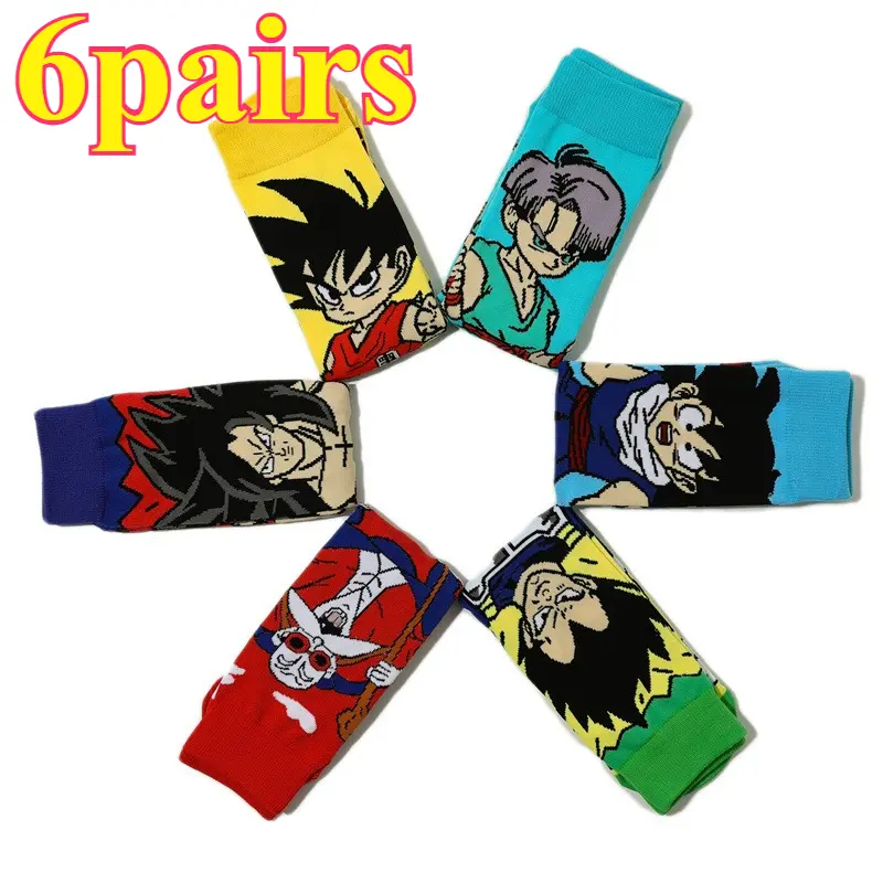6pairs bandai Hip Hop Street Style Anime Socks Men Women Novelty Funny Casual Crew Socks CuteYoga socks cycling socks
