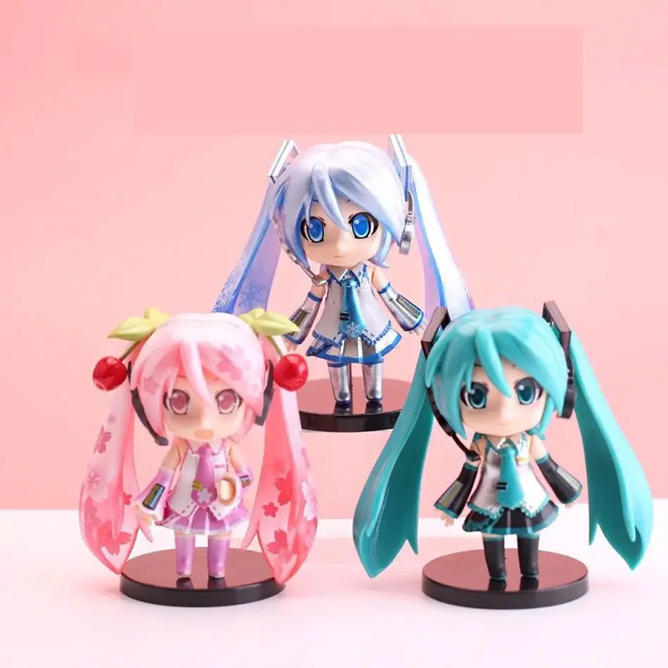 Hatsune Miku Figure Mini Character Ornaments Kawai Pink Green Hatsune Home desk Decoration Adult Toy
