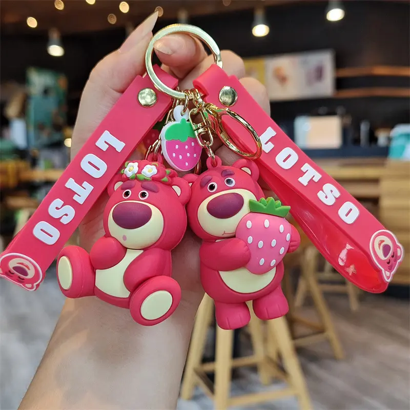 Disney Anime Toy Story Strawberry Bear Lotso Keychain Cute Figure Cosplay Key Bag Pendant Keyring Collectible Hobby Toys Jewelry
