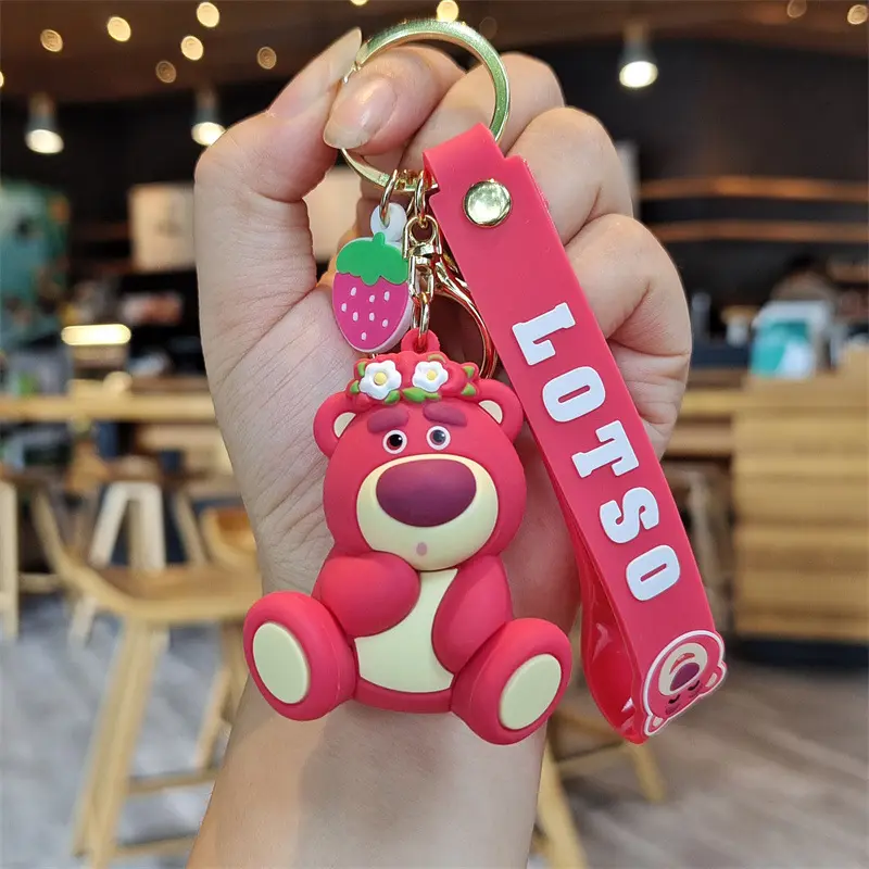 Disney Anime Toy Story Strawberry Bear Lotso Keychain Cute Figure Cosplay Key Bag Pendant Keyring Collectible Hobby Toys Jewelry