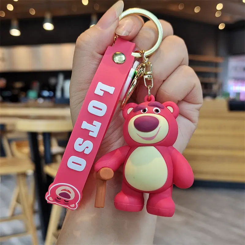 Disney Anime Toy Story Strawberry Bear Lotso Keychain Cute Figure Cosplay Key Bag Pendant Keyring Collectible Hobby Toys Jewelry