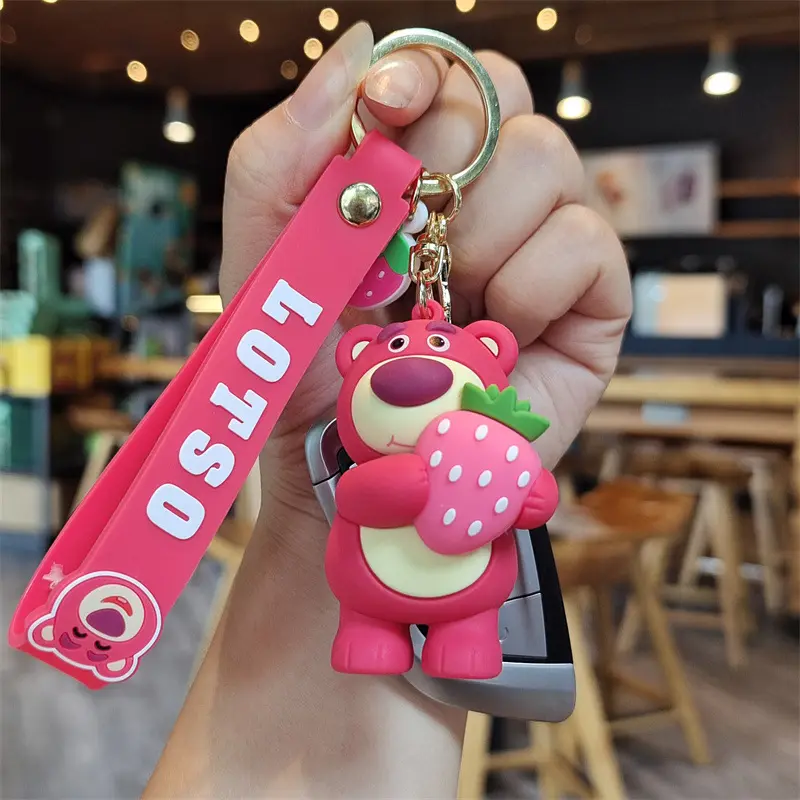 Disney Anime Toy Story Strawberry Bear Lotso Keychain Cute Figure Cosplay Key Bag Pendant Keyring Collectible Hobby Toys Jewelry