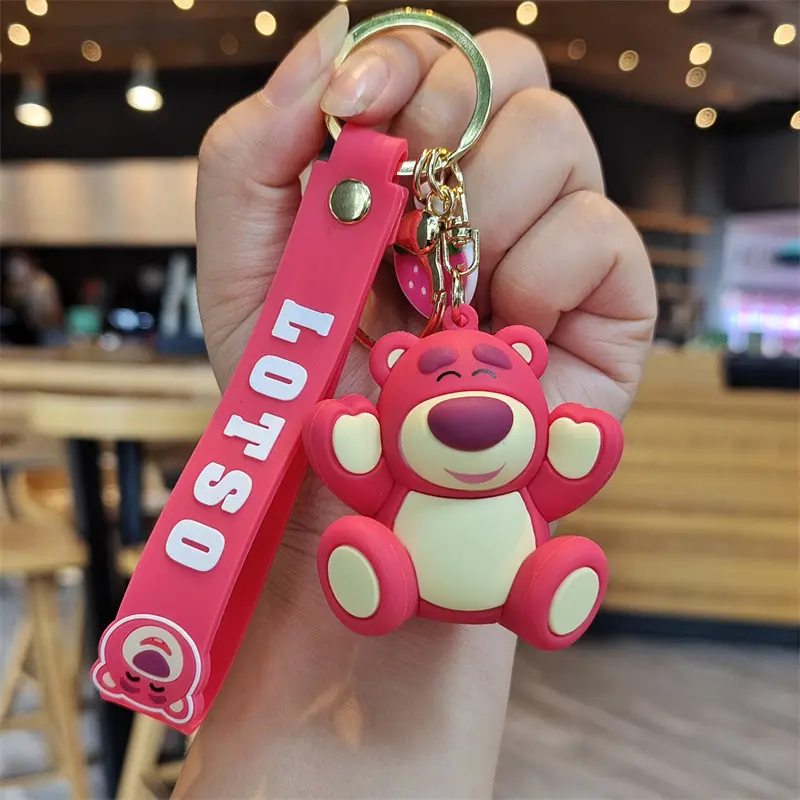 Disney Anime Toy Story Strawberry Bear Lotso Keychain Cute Figure Cosplay Key Bag Pendant Keyring Collectible Hobby Toys Jewelry