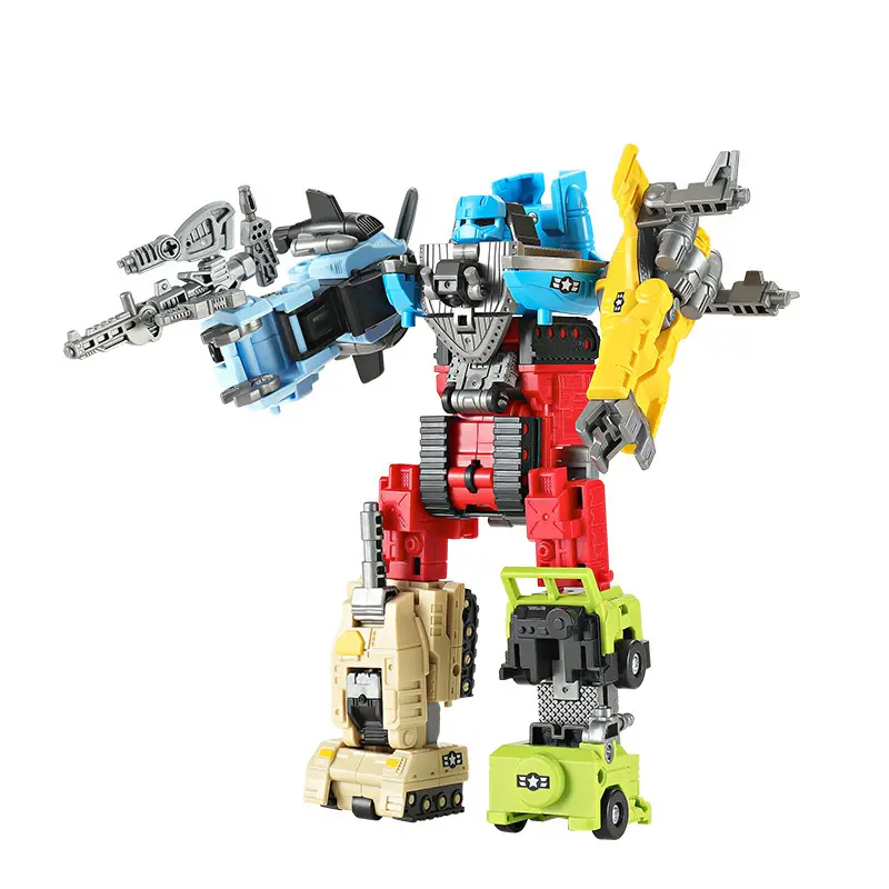 6 IN 1 Car Transformation Combined Robot Action Figure Tank Truck Deformation Constructor Model  Assembly Toys For Children