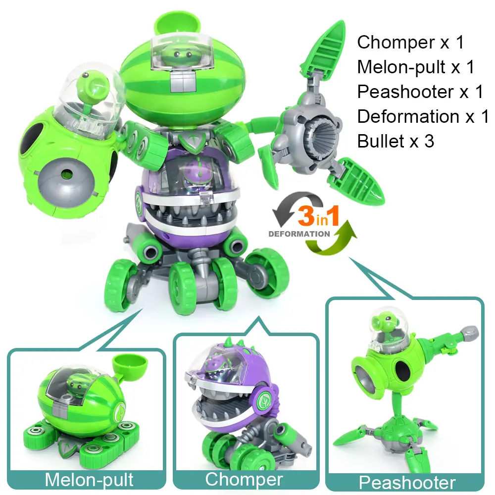 3 in 1 Assembly Deformation Toys For Boys Robot Doll PVZ Plant Vs. Zombie Mecha fighter PVC Action Figure Model Kid Gift