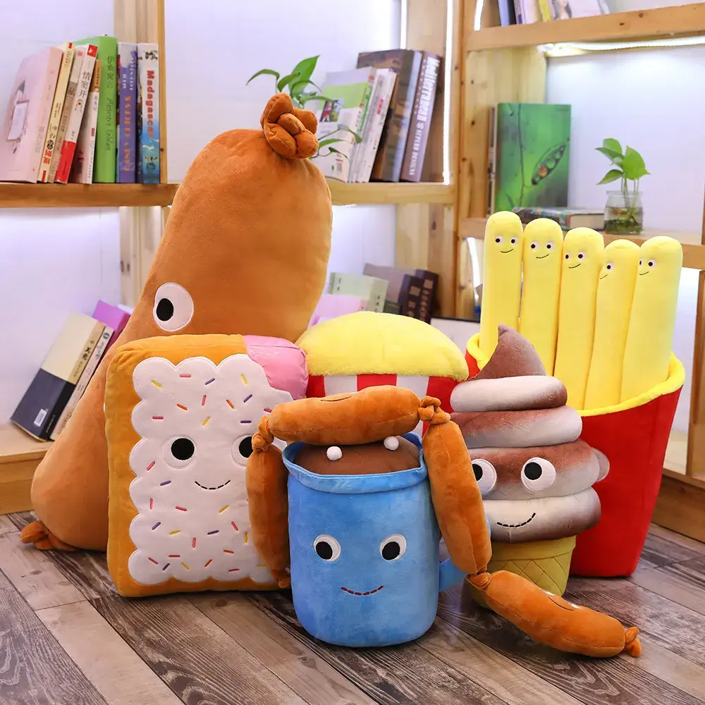 French Fries Hamburg Plush Toys Food Stuffed Dolls Sausage Milk Tea Ice Cream Popcorn Cookie Figure Plushies Kids Christmas Gift