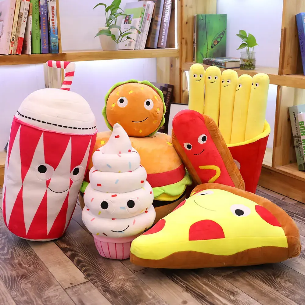 French Fries Hamburg Plush Toys Food Stuffed Dolls Sausage Milk Tea Ice Cream Popcorn Cookie Figure Plushies Kids Christmas Gift