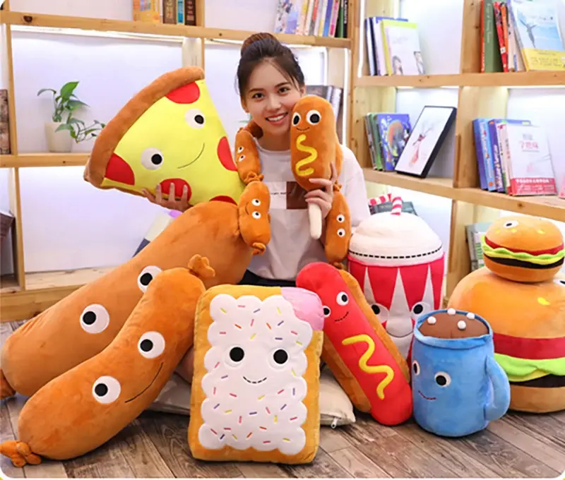 French Fries Hamburg Plush Toys Food Stuffed Dolls Sausage Milk Tea Ice Cream Popcorn Cookie Figure Plushies Kids Christmas Gift