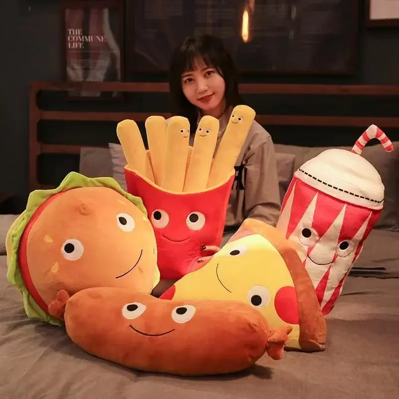 French Fries Hamburg Plush Toys Food Stuffed Dolls Sausage Milk Tea Ice Cream Popcorn Cookie Figure Plushies Kids Christmas Gift