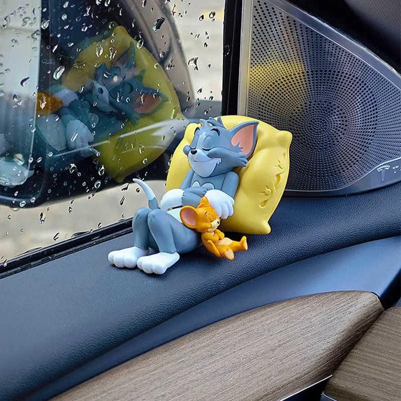 Tom Jerry Sleeping Car Toys Decoration Anime Figure Pvc Doll Safe Non-Slip Dashboard Accessories Tomjerry Desktop Ornament Gifts