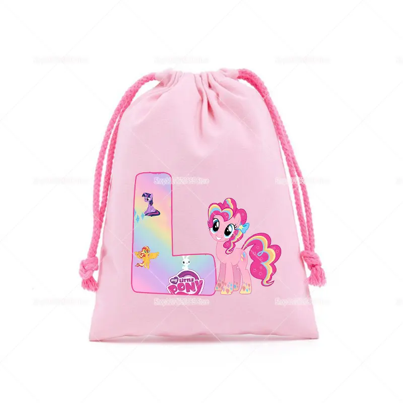 My Little Ponys Canvas Drawstring Bags Kawaii Figures A-Z Letters Kids Handbags Storage Birthday Party Decoration Pouches Gift