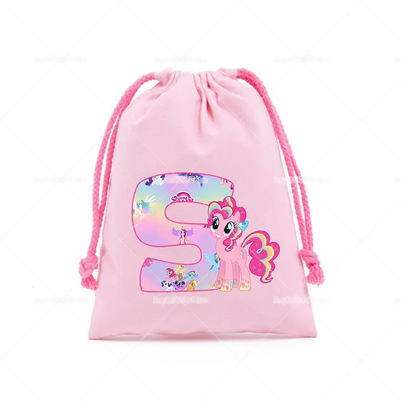 My Little Ponys Canvas Drawstring Bags Kawaii Figures A-Z Letters Kids Handbags Storage Birthday Party Decoration Pouches Gift