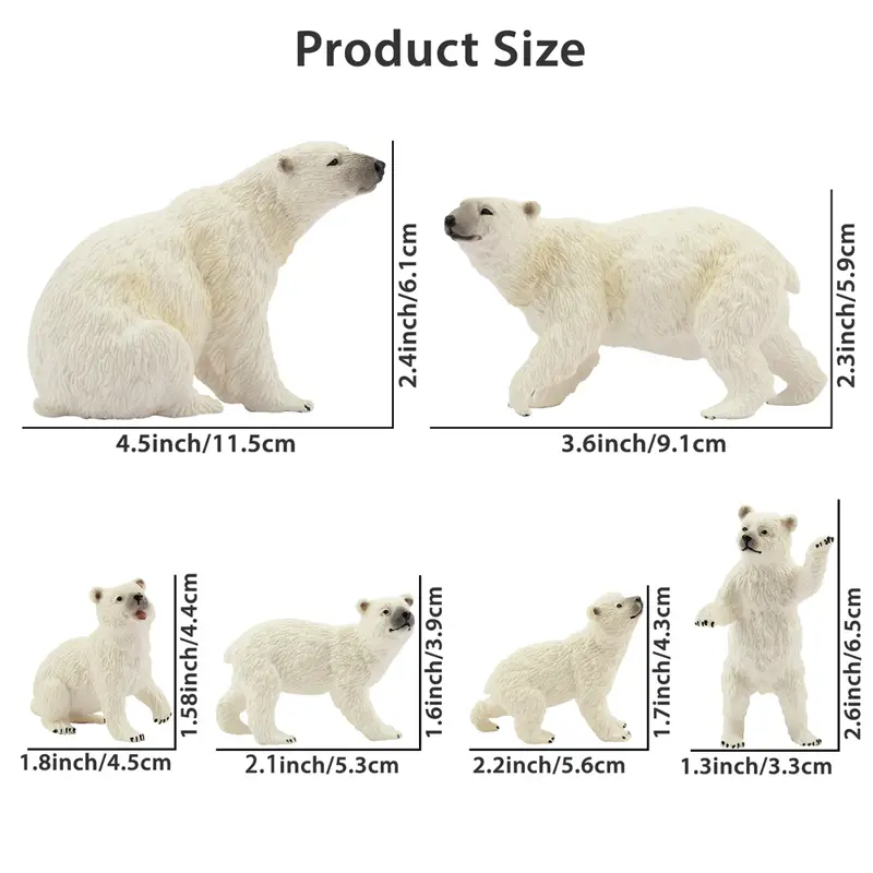 6Pcs Simulation Polar Bear Animal Model Toy Mini Figures Dolls Action Figurines Toys for Children Set Gift Cake Decoration