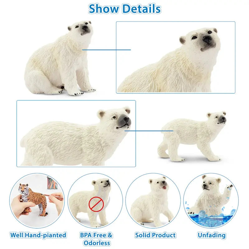 6Pcs Simulation Polar Bear Animal Model Toy Mini Figures Dolls Action Figurines Toys for Children Set Gift Cake Decoration