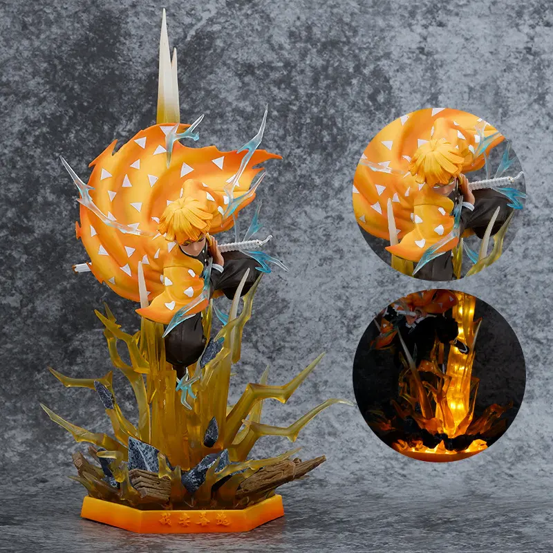 Demon Slayer Figure Agatsuma Zenitsu Double-headed Luminescable 35cm Anime Statue Pvc Action Figurine Decoration Model Toys Gift