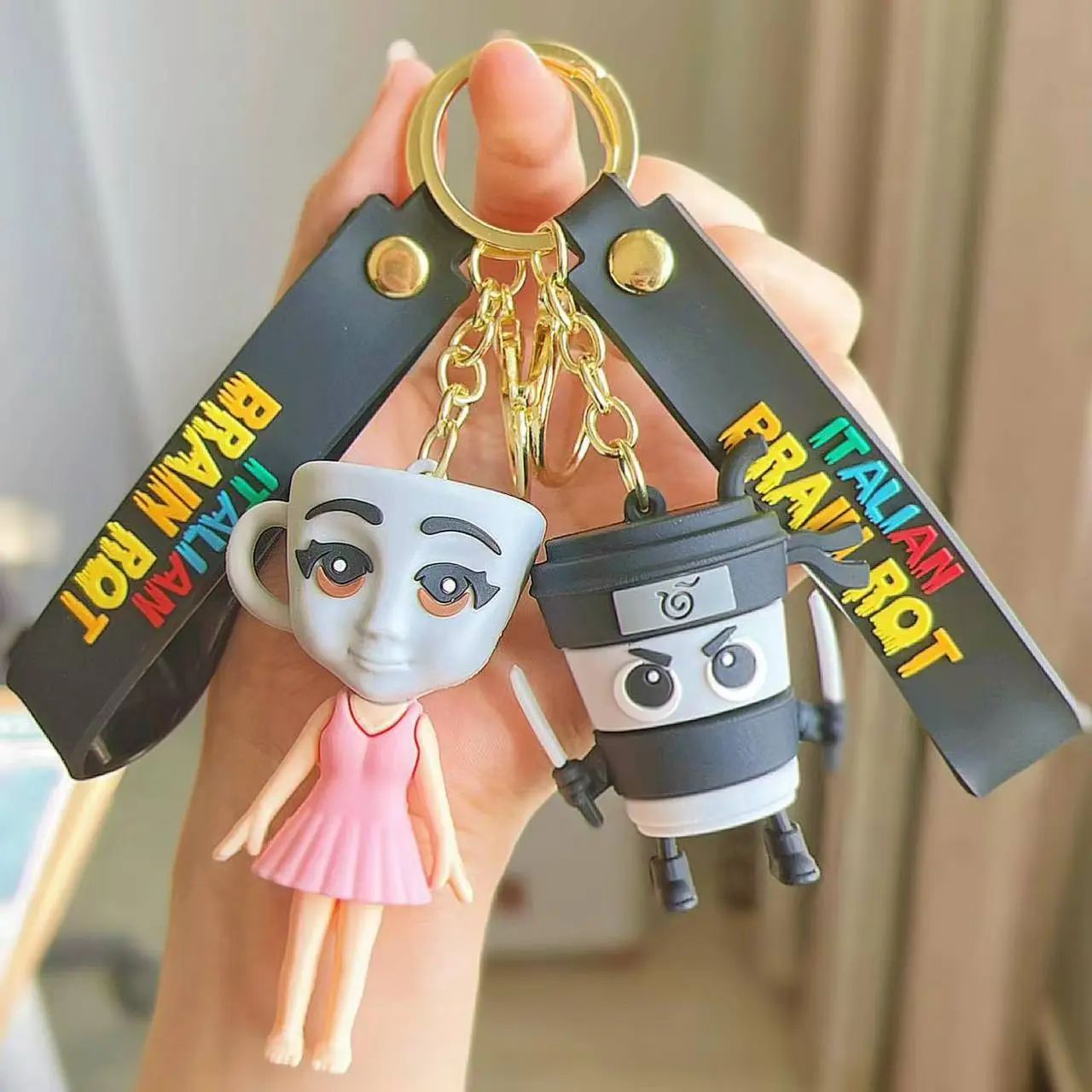 Italian Brainrot Keychain Cartoon Figure Silicon Pendant for Backpack Accessories Key Ring Decor Creation Ornament Birthday Gift