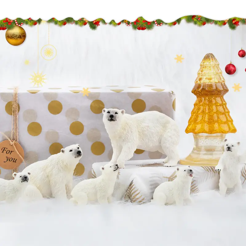 6Pcs Simulation Polar Bear Animal Model Toy Mini Figures Dolls Action Figurines Toys for Children Set Gift Cake Decoration