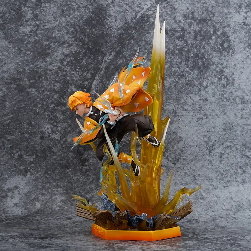 Demon Slayer Figure Agatsuma Zenitsu Double-headed Luminescable 35cm Anime Statue Pvc Action Figurine Decoration Model Toys Gift
