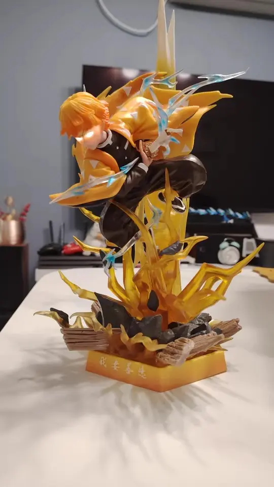 Demon Slayer Figure Agatsuma Zenitsu Double-headed Luminescable 35cm Anime Statue Pvc Action Figurine Decoration Model Toys Gift