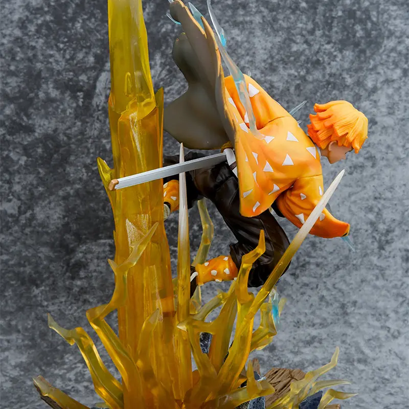 Demon Slayer Figure Agatsuma Zenitsu Double-headed Luminescable 35cm Anime Statue Pvc Action Figurine Decoration Model Toys Gift