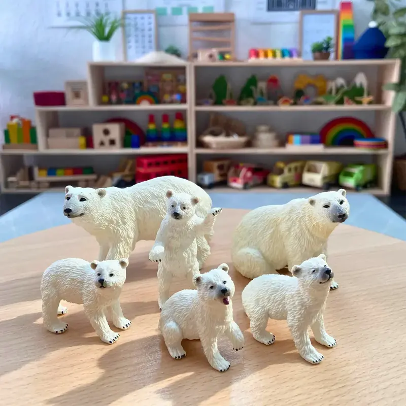 6Pcs Simulation Polar Bear Animal Model Toy Mini Figures Dolls Action Figurines Toys for Children Set Gift Cake Decoration