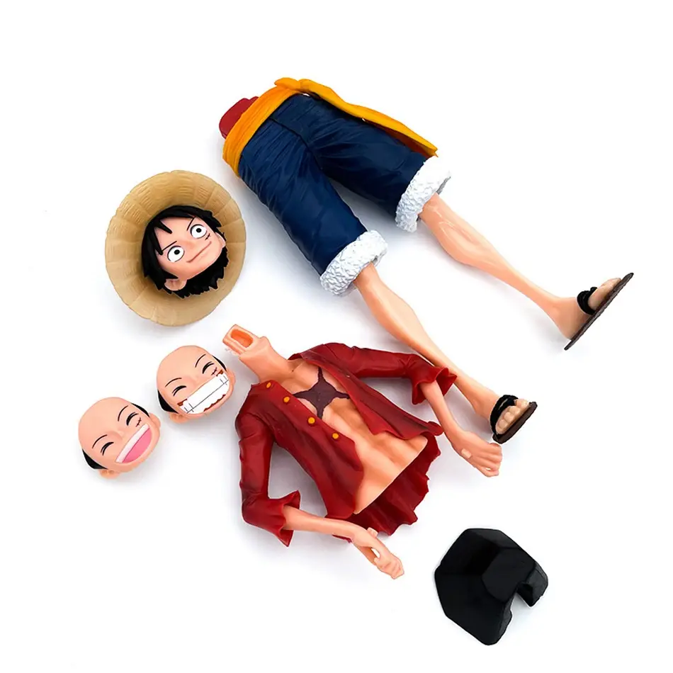 Hot 28cm One Piece Anime Figure Confident Smiley Luffy Three Form Face Changing Doll Action Figurine Model Toys Kits