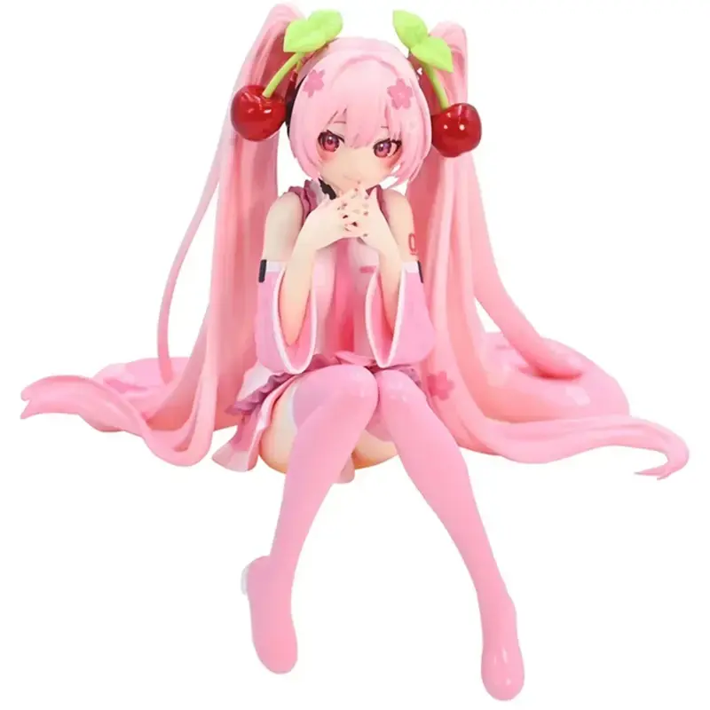 Hatsune Miku anime doll toy pink cherry blossom skirt sitting cute cartoon PVC movable model decoration collection ornaments