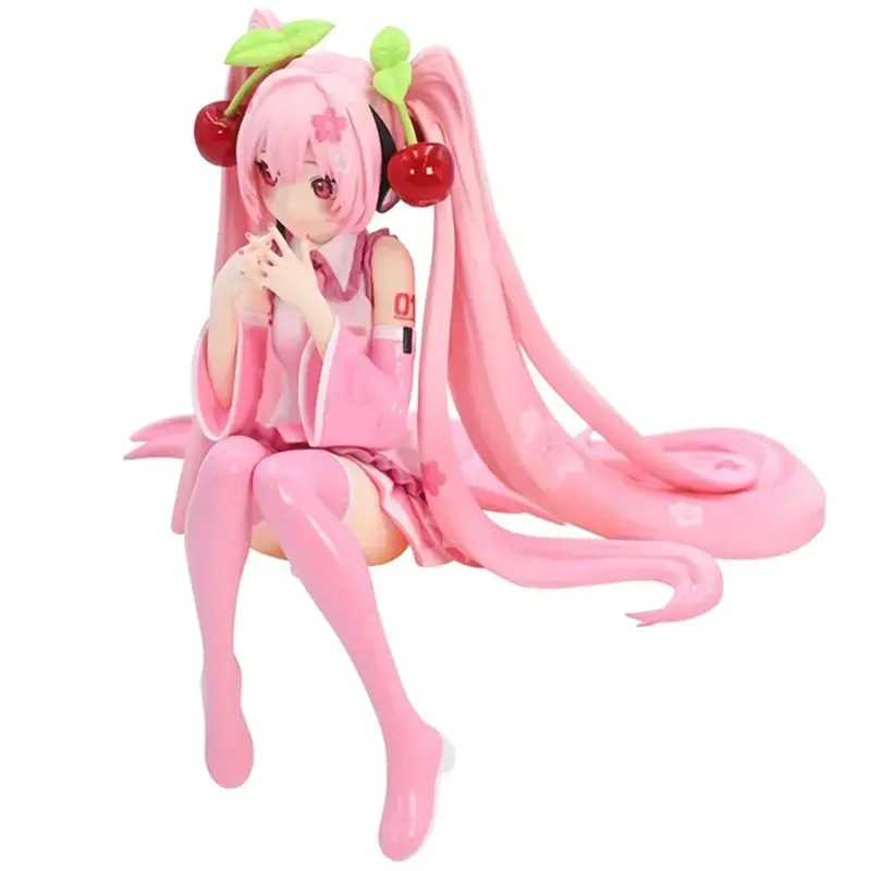 Hatsune Miku anime doll toy pink cherry blossom skirt sitting cute cartoon PVC movable model decoration collection ornaments