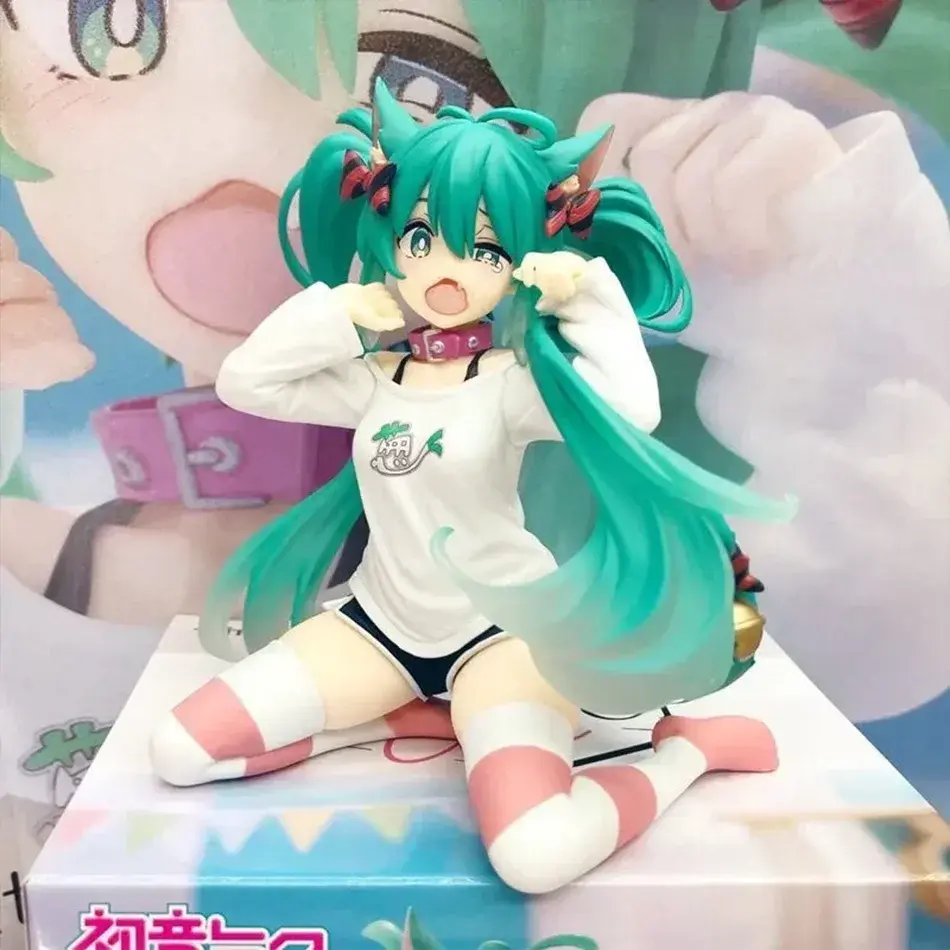 *Hatsune Miku Desktop Cute Action Figure 11cm Neko T-Shirt Ver. Anime Figurine Kawaii Girl Model Toy Gift
